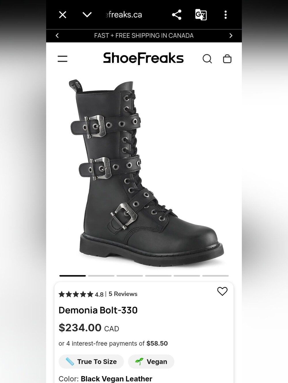 Demonia Bolt-330 black vegan leather combat boots. 10W/8M